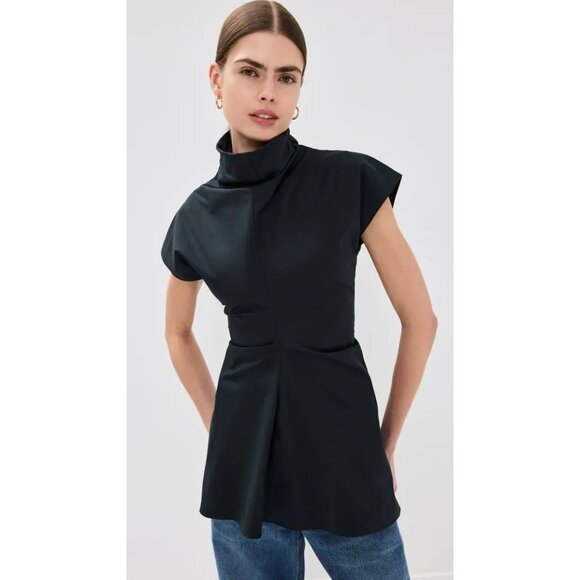 Rosetta Getty Funnel Neck Torqued Knit Top Fit & Flare Black Size L New $625.00 - Picture 2 of 15
